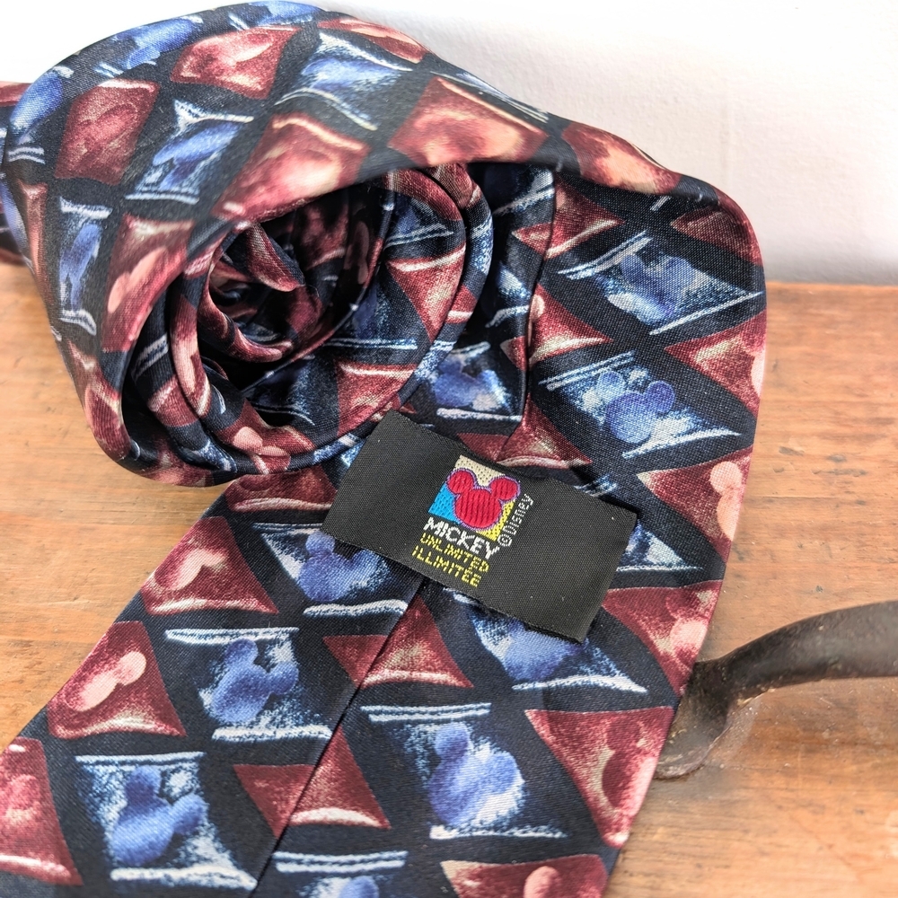 Vintage Mickey Unlimited Hand Sewn Tie ~ Discreet Geometric Mickey Mouse Pattern - Picture 2 of 6